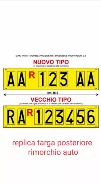TARGA RIPETITRICE REPLICA alluminio giallo con lettere rimorchio carrello  traino EUR 14,69 - PicClick FR