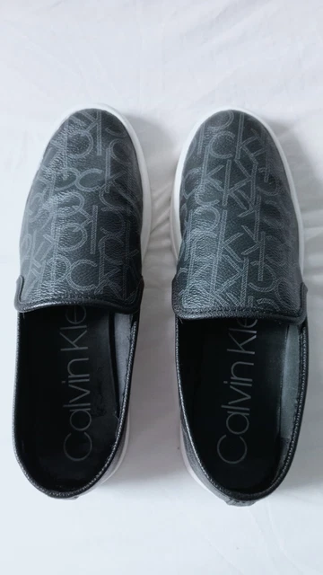 CALVIN KLEIN MARREN 2 CK Print Black Slip on Loafers Shoes Size UK