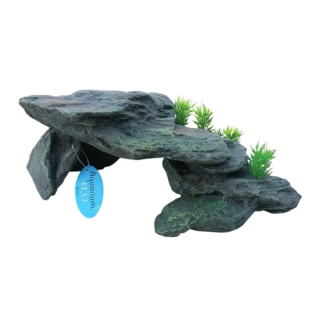 Vivarium, Aquarium Stone Cave, Rock Ledge w/Plants, Artificial Fish Tank Decor