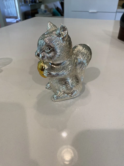 Vintage Cast Metal Squirrel Piggy Bank With Box Made in Japan