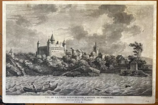Estavayer-Le-Lac Switzerland 1780 Zurlauben Antique Copper Engraved View