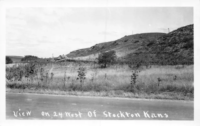 UPick Postcard View of 24 West of Stockton Kansas Unposted c1950 RPPC