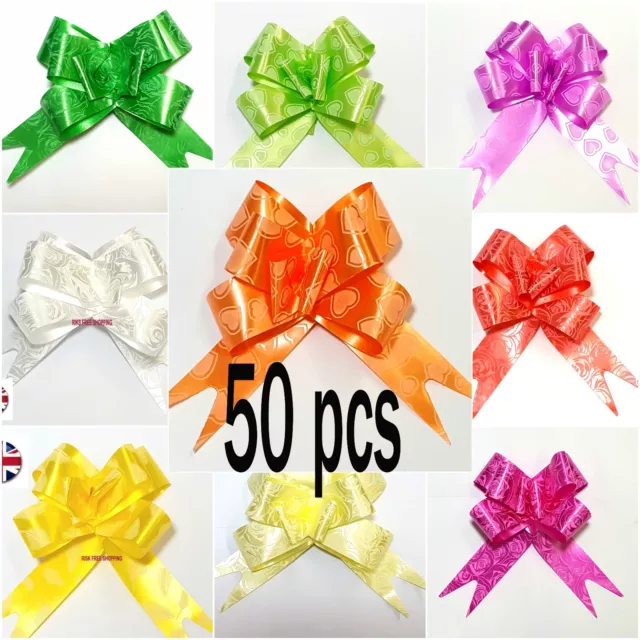 5- 50 Decorazioni Fiocco Pull Grande Auto Matrimonio Natale Regalo Wrap Fiore 12 Colori