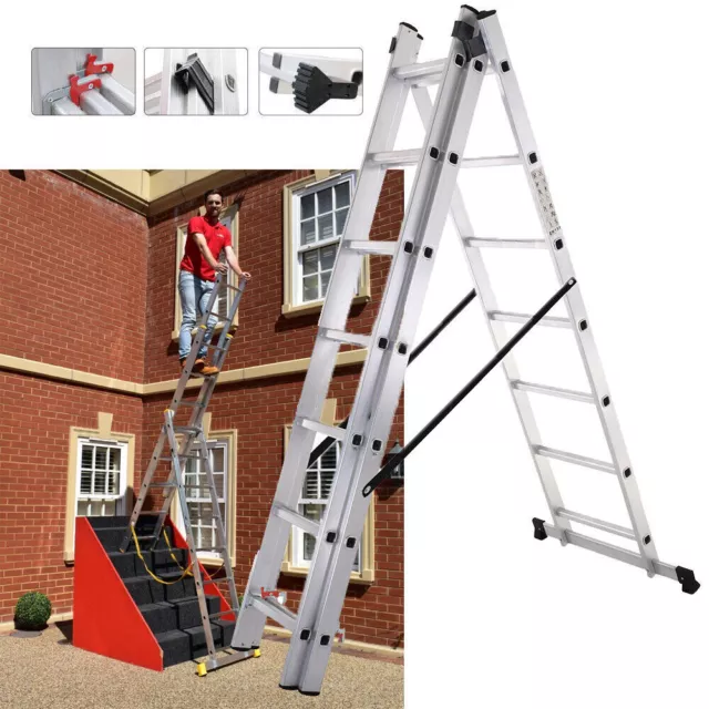 Triple Extension Ladders 3 Section Trade Master EN131 Aluminium  Stabiliser Bars