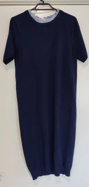 SERAPHINE Blue Knit Maternity Dress Size UK 10. Short Sleeve. Removable Collar
