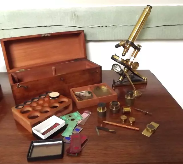 Microscope [R & J. BECK ] Monocular { Popular } Lacquered Brass [ Cased ] 2