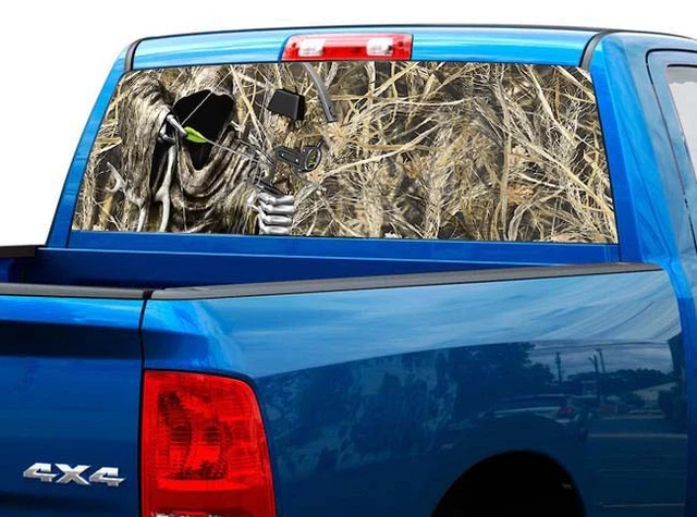 P456 Camo Reaper Bow Hunter Rear Window Tint Graphic Decal Wrap Back Pickup