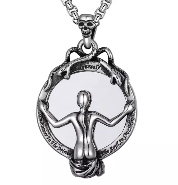 Men's Amulet Stainless Steel Mirror Skull Woman Necklace Pendant Jewelry Gift