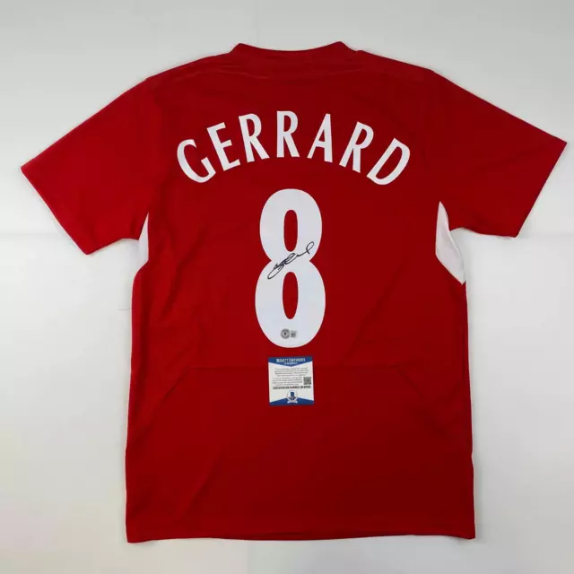 Autographed/Signed Steven Gerrard Liverpool Red Soccer Jersey Beckett BAS COA