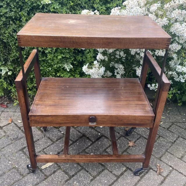 BESWAY Art Deco Walnut Foldaway Cocktail Serving Trolley/Table circa 1930s.