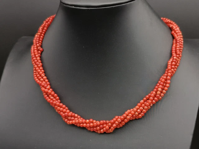 Collier Femme En Corail Rouge De Sardaigne - Sphères Naturelles Avec Fermoir Argent 925 - Longueur 51,5 Cm - Neuf Avec étiquettes