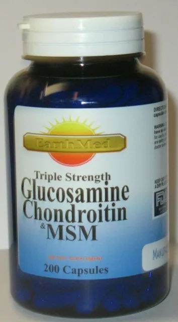 Triple Strength Glucosamine, Chondroitin and MSM 200 Capsules Made in USA