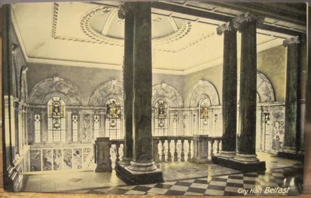 Irish Postcard BELFAST CITY HALL Marble Stair Ceiling Northern Ireland Lawrence
