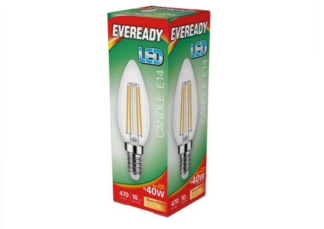 4 x  4w = 40w Eveready LED Candle Filament Light Bulbs SES Small Screw E14