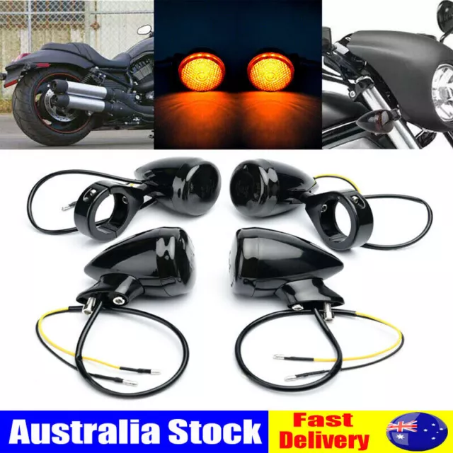 4X Motorcycle Bullet LED Turn Signal Indicator Amber Light For Harley Chopper AU