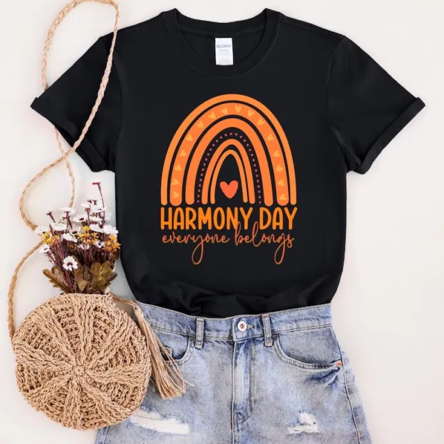 Harmony Day Shirt: everyone belongs, Orange Rainbow Harmony Day Crew Neck.