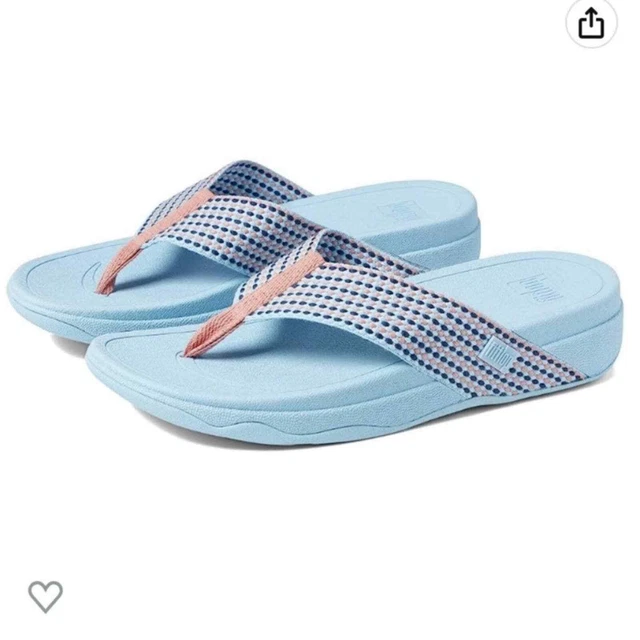 New! FitFlop Women's Surfa Toe Posts Sandals Striped Size 10 Sky Blue Mix