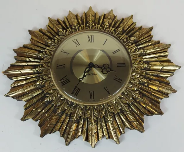 Seth Thomas Gold Coloured Sunburst Starburst Wall Clock