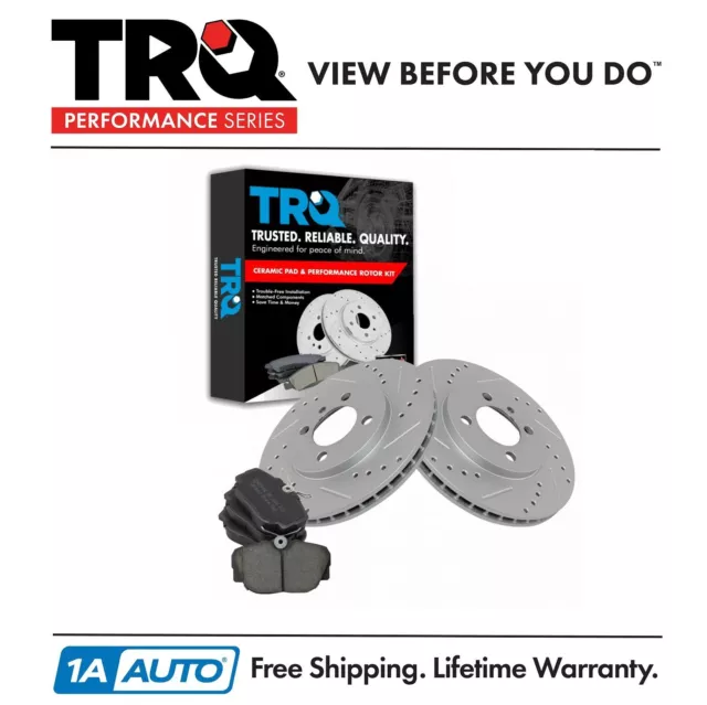 TRQ Front Ceramic Brake Pad & Performance Drilled Slotted Coated Rotor New