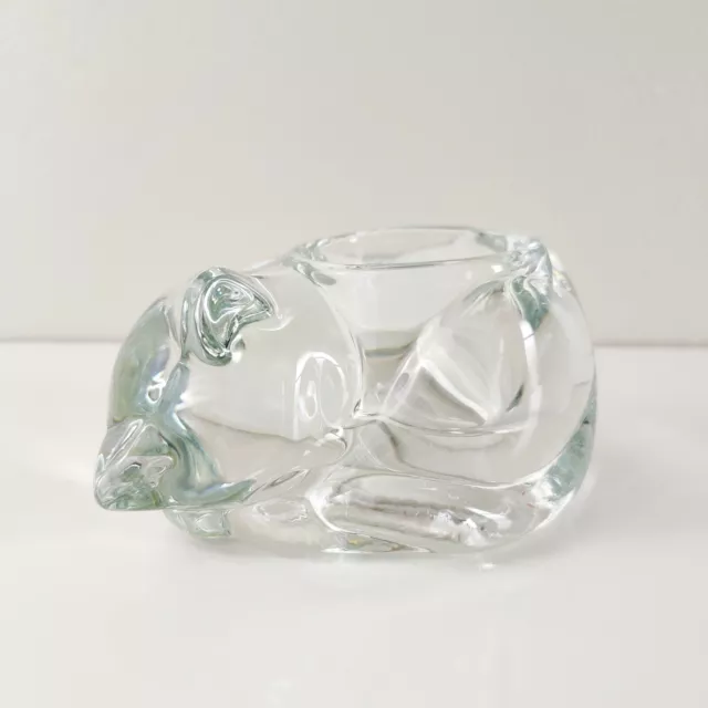 Vintage Indiana Glass Votive Candle Holder Crystal Cute Sleeping Cat Paperweight