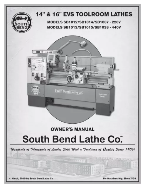 14 16 EVS Toolroom Lathes Operator Manual Fits South Bend 14 16 inch 2010