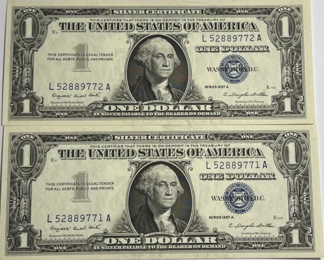 1957A $1 silver certificates consecutive (#2238) Both crisp new