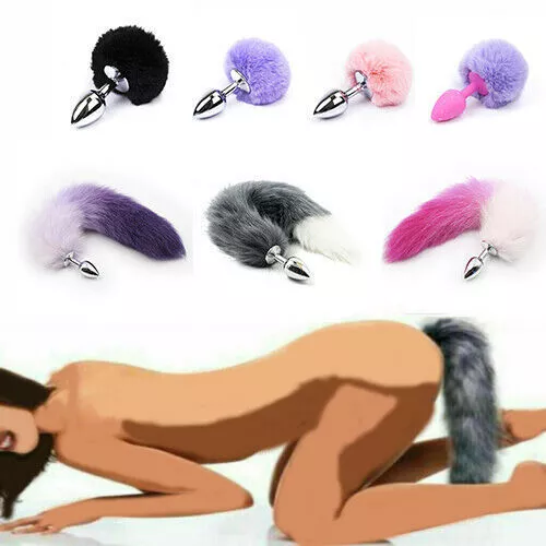 Female Cosplay Slave Insert Bunny Tail Smooth Metal Plug Fox Tail BDSM Bondage