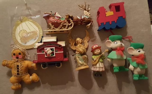 Lot Mixed Vintage Christmas Ornaments Hallmark Flocked Felt Plastic Wood 9+