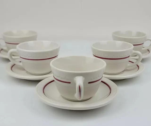 x5 Syracuse China Restaurant Ware CUP & SAUCERS Red Cardinal Line Econo-Rim Lot