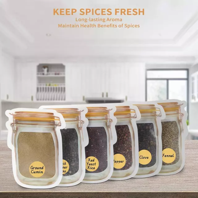 Spice Herb Storage Bags 40 Pcs Leakproof Zip Lock Mason Jar 48 Pcs Name Labels