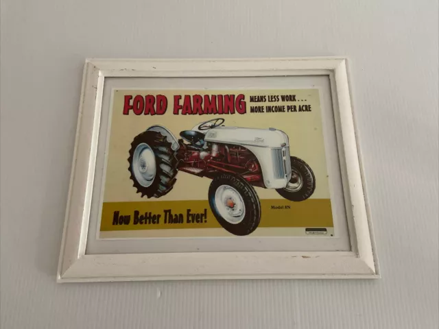 Vintage Ford Farming Tractor Print Model 8N Painted Timber Wood Frame GUC 2