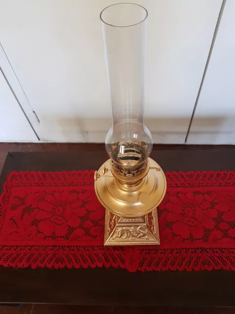 Antique Vintage Twin Burner Brass & Copper Oil Lamp,Ornate,Glass Shade,Weighed