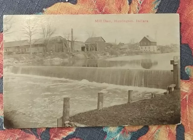 Vintage Mill Dam Huntington Indiana Waterway 1909 Ind Id Beautiful Real Postcard