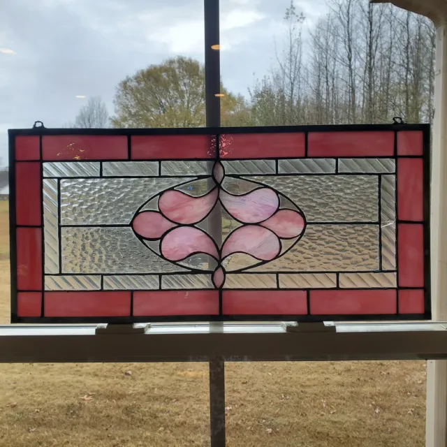 CLASSIC STYLE 22" x 10.5" Vintage Stained Glass Window Panel (Hangs 2 ways) Pink
