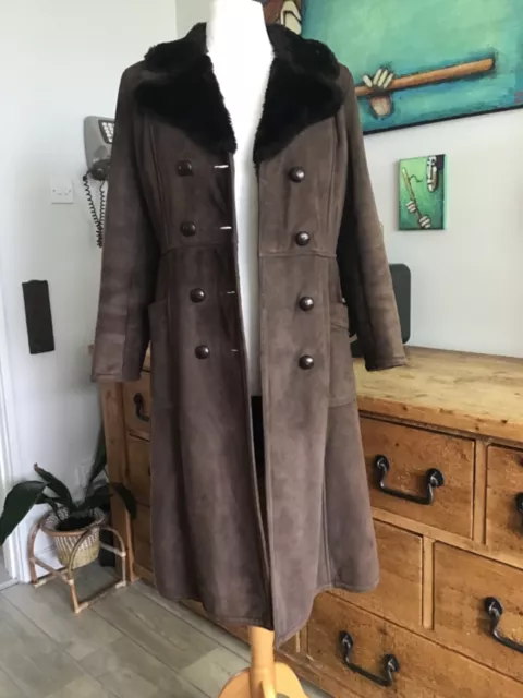 Vintage Size 14/16 Real Suede Leather  Shearling/Borg Fit & Flare Long Coat