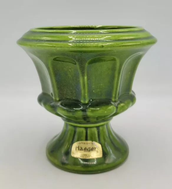 HAEGER Green Vase Goblet Pedestal Urn Planter Pottery Avocado Sage Vintage