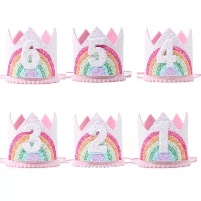Rainbow Crown Hat Pink Birthday Party Crown Headband Glitter Crown for Baby Girl