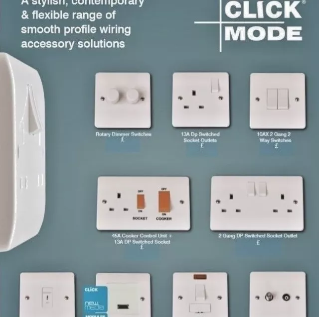 Click Mode White Moulded Light Switches & Sockets - Full Range 20 Year Guarantee