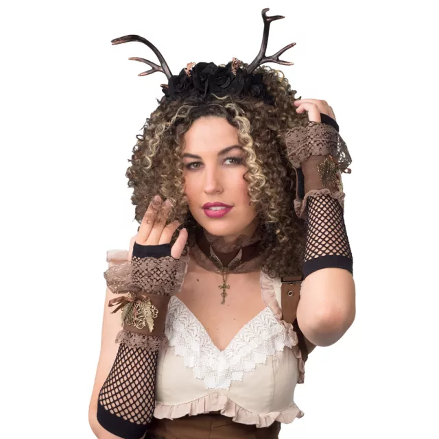 Steampunk Set con Pizzo Cyberpunk Arm-Manschetten Girocollo Collana Marrone-Oro