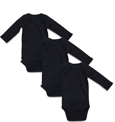 Pack of 3 -Unisex Baby Bodysuits 100% Cotton Boys Girls 18-24 Months- Black -New