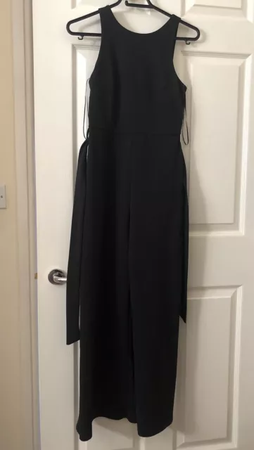 Miss Selfridge Black Jumpsuit- Low Back Wide Leg Belted -Size 6-8 Semi Stretch