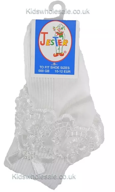 Gorgeous Baby Girl Frilly Ankle Socks Lace Pearl White Trim By Jester 000 - 4-6 2