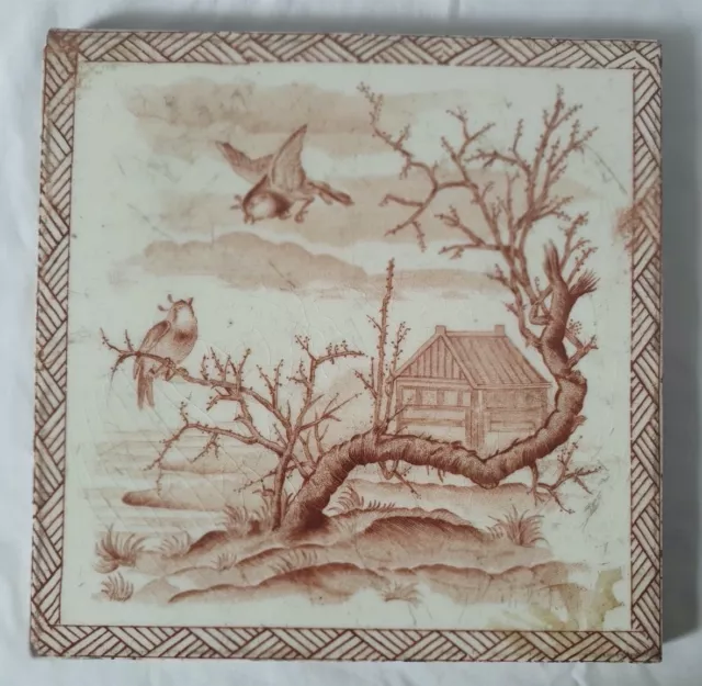 Stunning Oriental Design French Gien 8 Inch Antique Tile