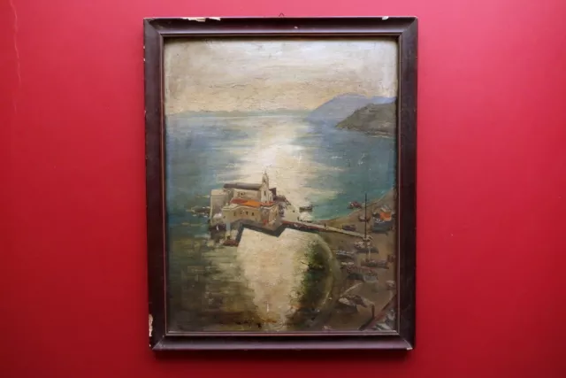 Dipinto a Olio su Cartone Lipari Porto Anni '30 Circa Ugo Muratori Giro