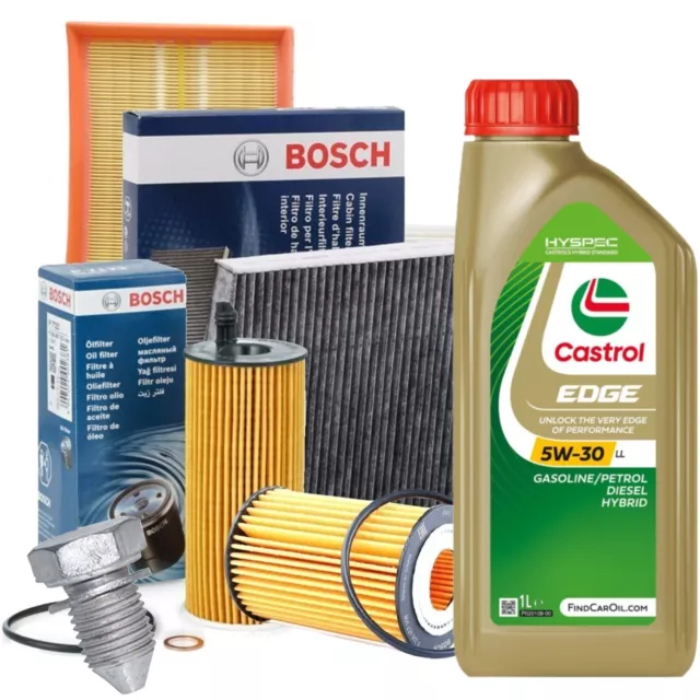 Kit tagliando olio CASTROL EDGE 5W30 5LT + 4 FILTRI BOSCH AUDI A3 2.0 TDI 140 CV