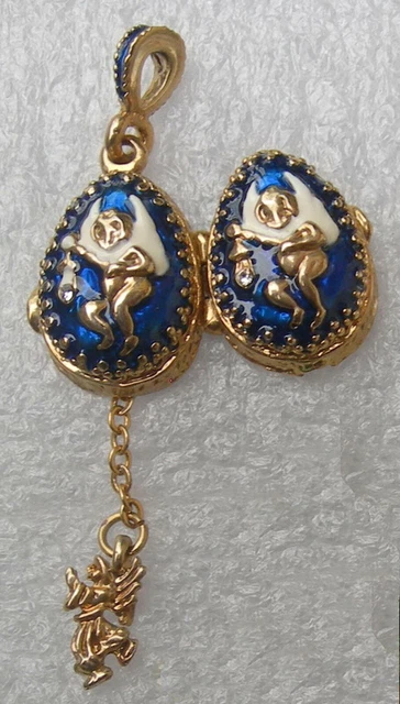Pendentif bleu oeuf style impériale russe ouvrant lignes de strass | vente en ligne sur