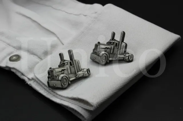 Custom Made Cufflinks Classic Durable Trailer Head Truck Silver Vintage Car USA