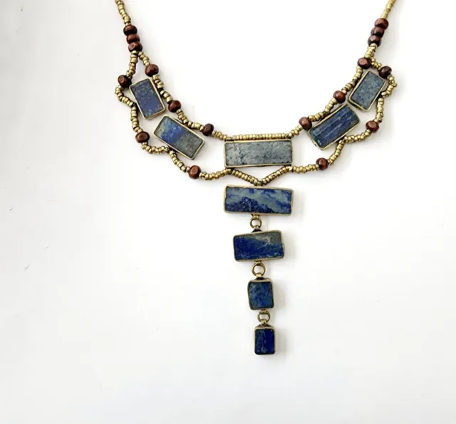 Afghan Ethnic Lapis Lazuli Vintage Bib Necklace Gemstone Tribal Kuchi Jewellery