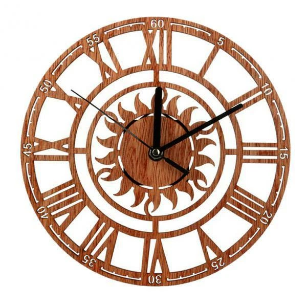 23 cm de diamètre horloges murales en bois vintage forme ronde motif soleil