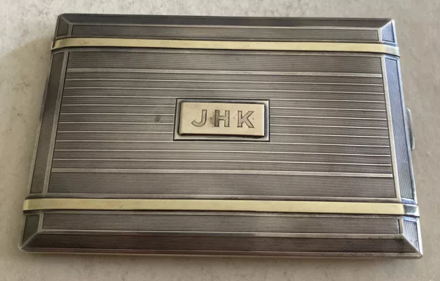 Antique Art Deco Watson Co 14k Gold & Sterling Silver Large 4.5” Cigarette Case